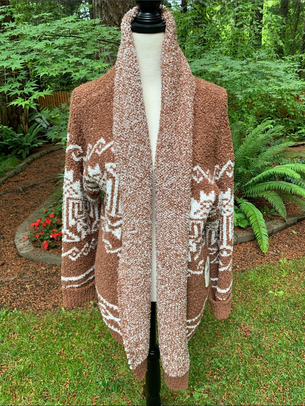 Altar'd State Brown and Cream Bouclé Sweater/Cardigan NWT